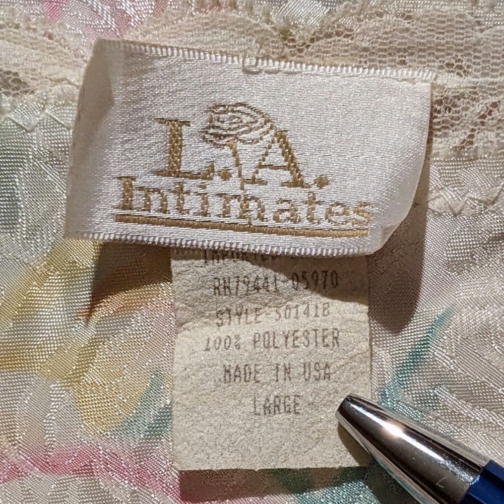 L.A. Intimates Vintage Silky Nighty Camisole Nightgown Floral Pastel Lingerie Lg - Picture 4 of 8